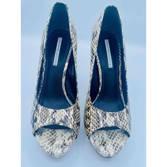 Vera Wang Lavender Label Shoes - Vera Wang Lavender Demario PeepToe Heel Beige/Gray/Black snakeskin Womens Sz 8.5